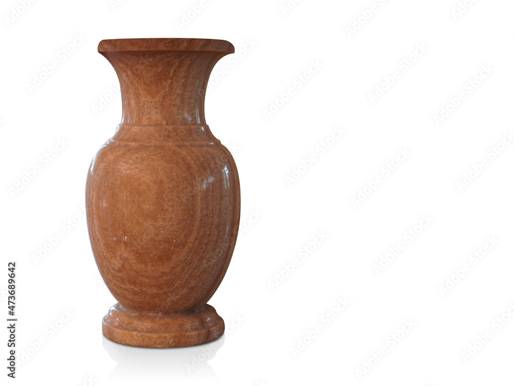 front view orange and brown marble vase vase on white background, decor, retro, vintage, copy space