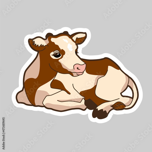 A calf lies vector drawing for a Christmas nativity scene