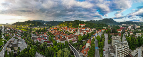 Aerial Panorama of Skofja Loka Medieval Town in Slovenia © marcin jucha