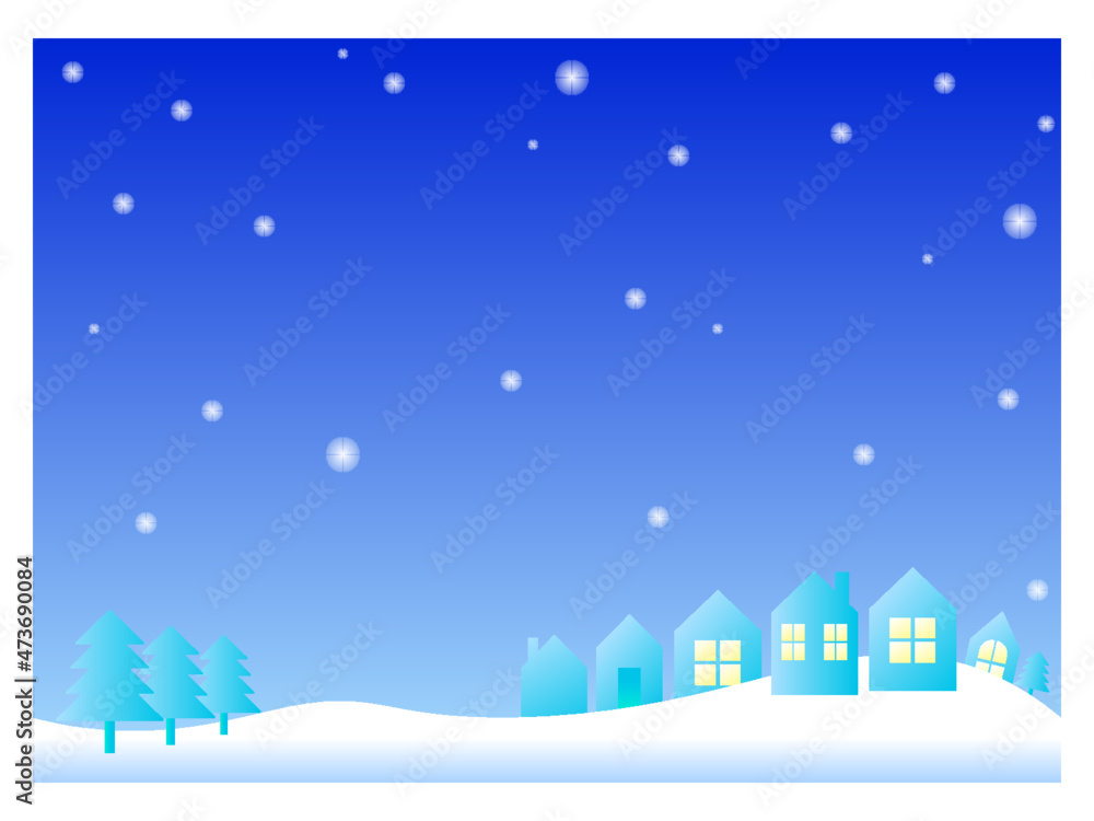 雪景色の家並み背景イラスト