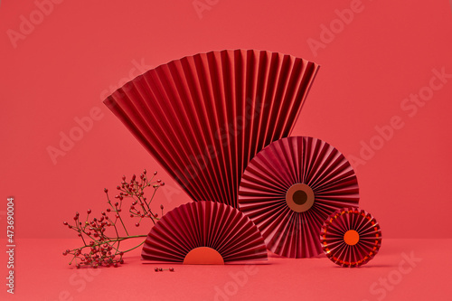 Chinese origami fans and berries photo