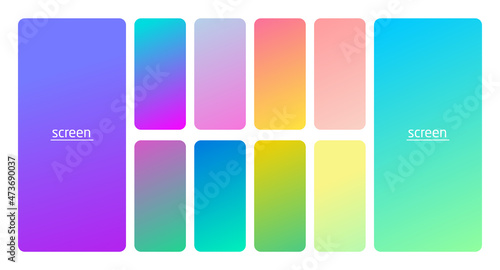 Pastel gradient smooth and soft vibrant color background set. Devices, pc and modern smartphone screen soft pastel color backgrounds vector ux and ui design illustration.