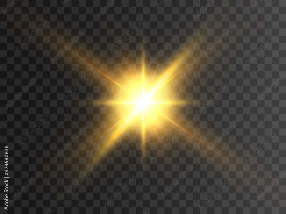 Yellow glowing transparent light effect lens flare. Star. The sun. Vector
