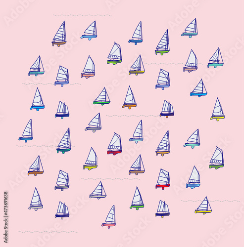 Small Sailboat Pattern on Pink / Catboats