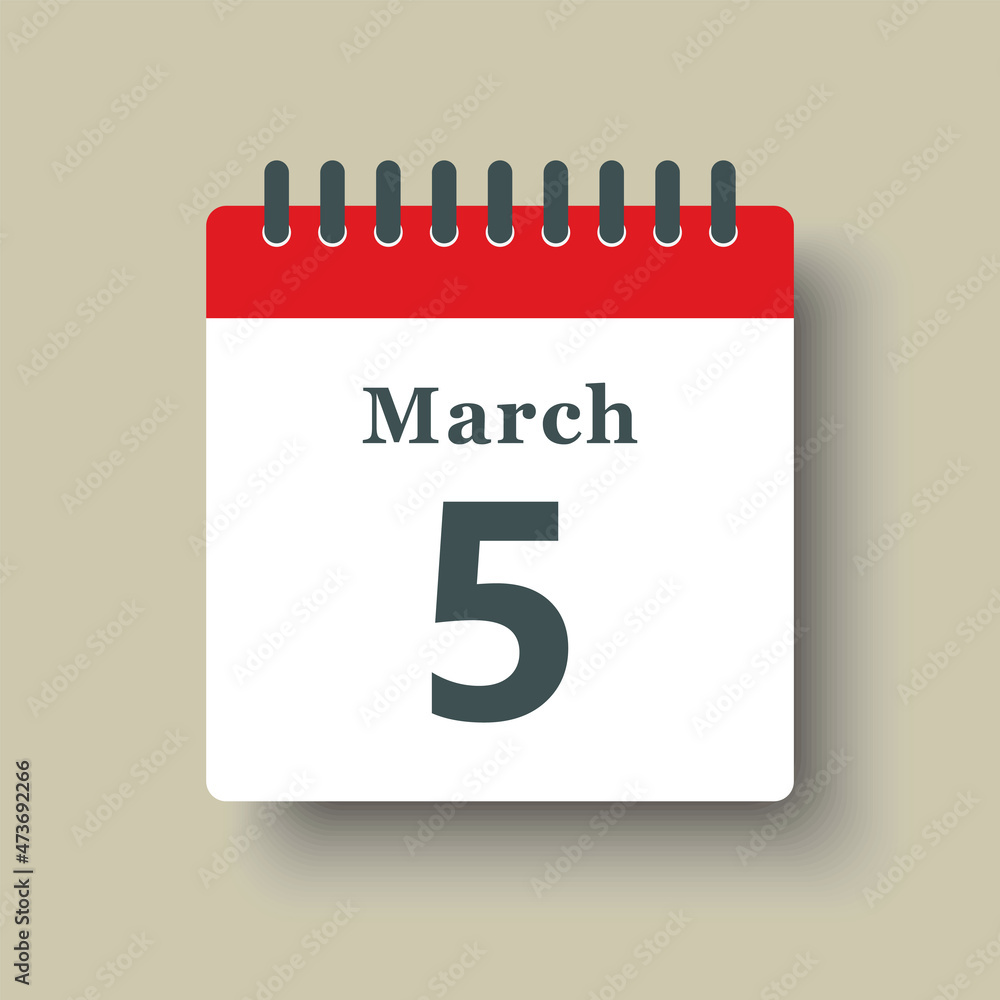 Icon day date 5 March, template calendar page Icon day date 5 March, template calendar page