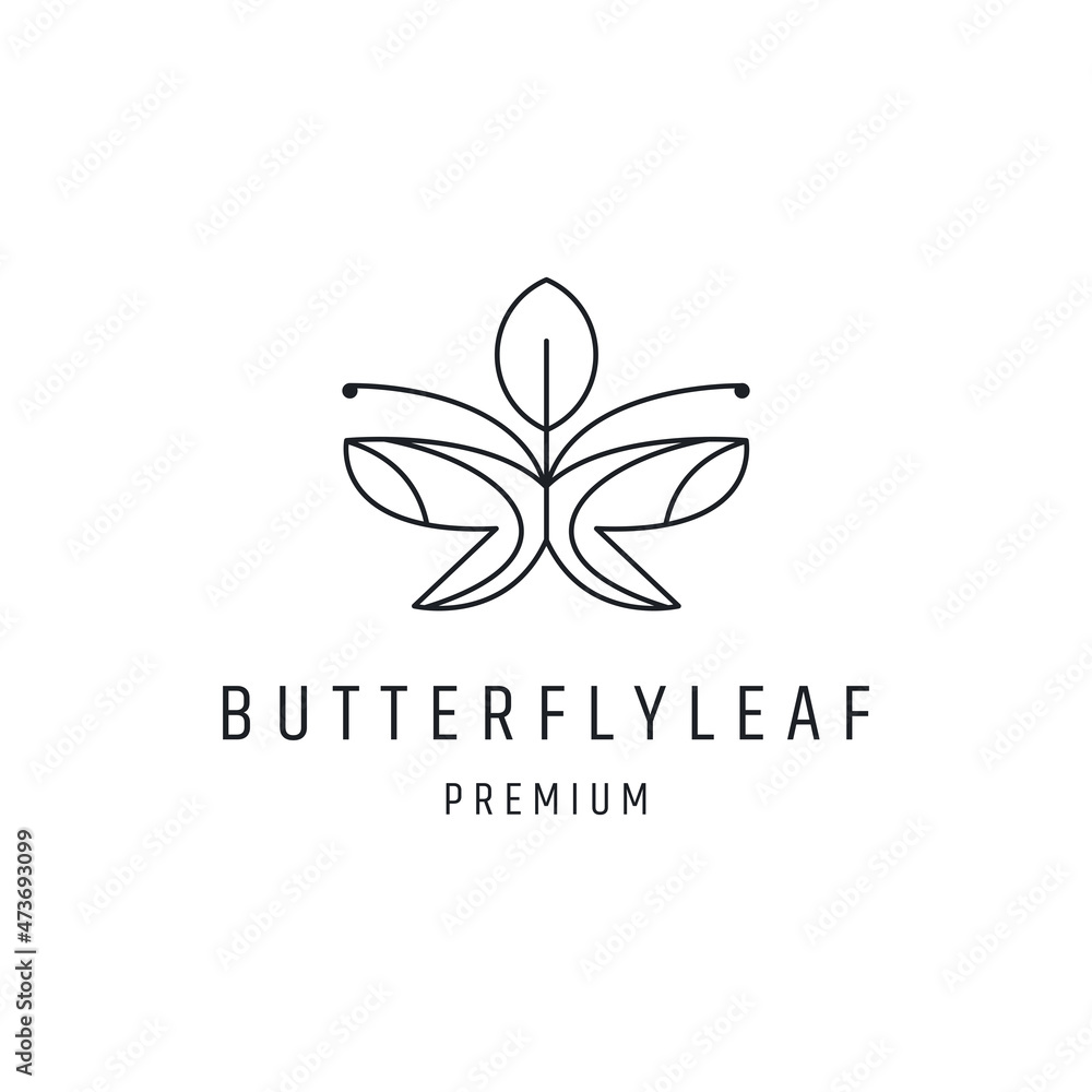 Butterfly Leaf Logo design with Line Art On White Backround