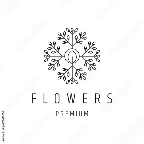 Flowers Logo design with Line Art On White Backround