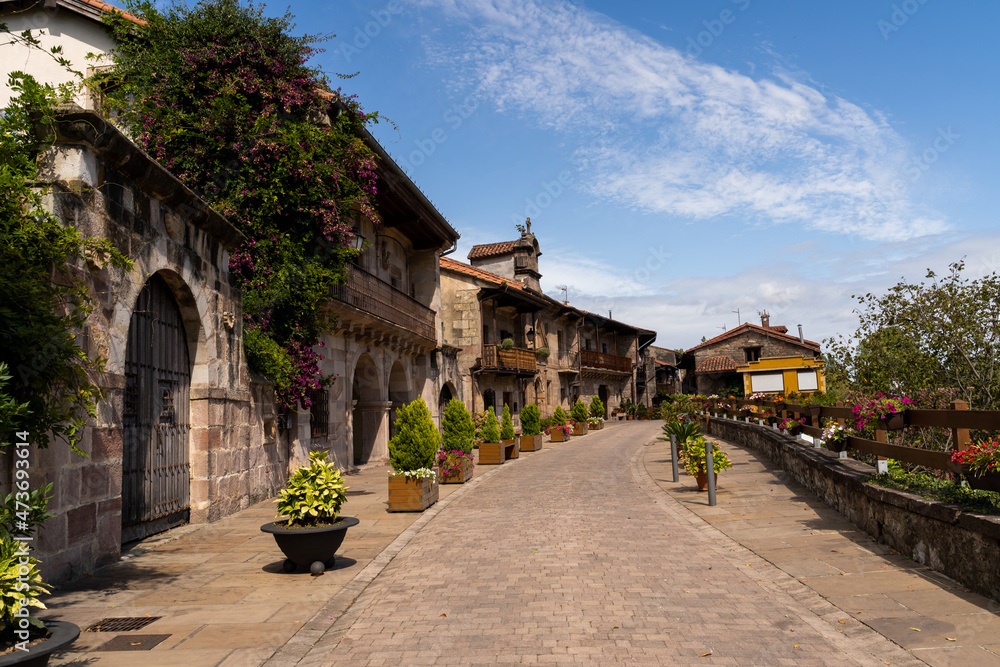 Typical Spanish street in old town in Cantabria Typical Spanish street in old town in Cantabria