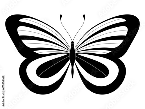 Butterfly. Stylized vector. Set of black and white insects. Abstract butterflies silhouettes isolated on white background for use as design elements or logo. Coloring book page