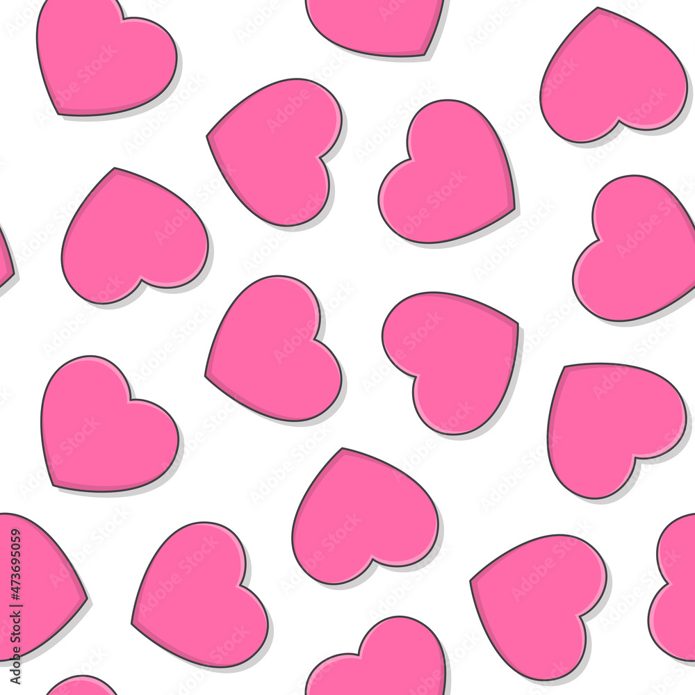 Love Heart Seamless Pattern On A White Background. Pink Heart Icon Vector Illustration Love Heart Seamless Pattern On A White Background. Pink Heart Icon Vector Illustration