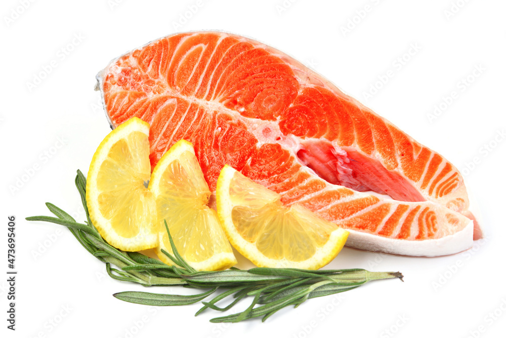 Steak salmon with lemon and rosemary
