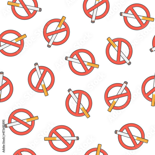 No Smoking Sign Seamless Pattern On A White Background. Stop Smoking Icon Vector Illustration