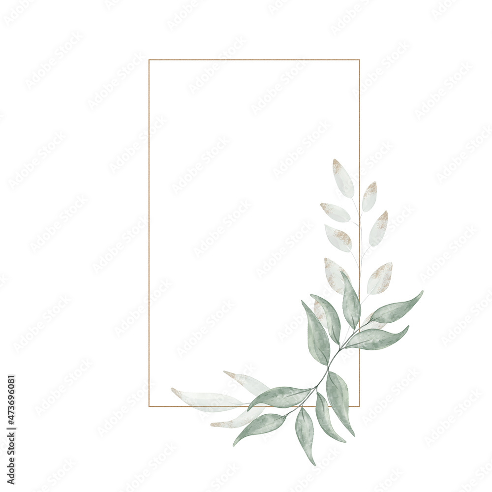 Green and gold spring creative floral watercolor frame