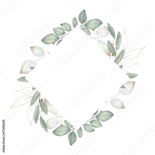 Green and gold spring creative floral watercolor frame