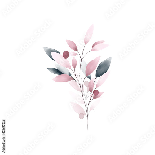 Fairly pink and blue creative floral watercolor composition