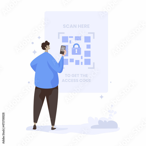 Scan QR code to unlock security access illustration design