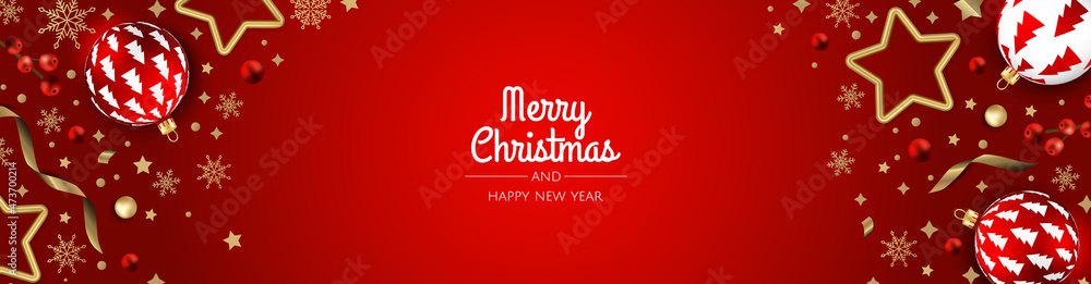 Merry Christmas sale banner template. Greeting card, banner, poster, header for website