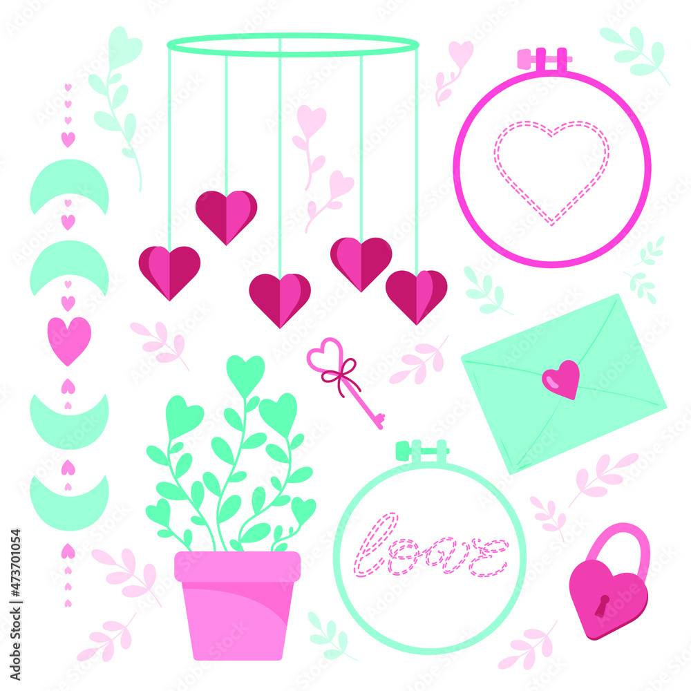 Vector illustration set of elements for st. Valentine's day. 