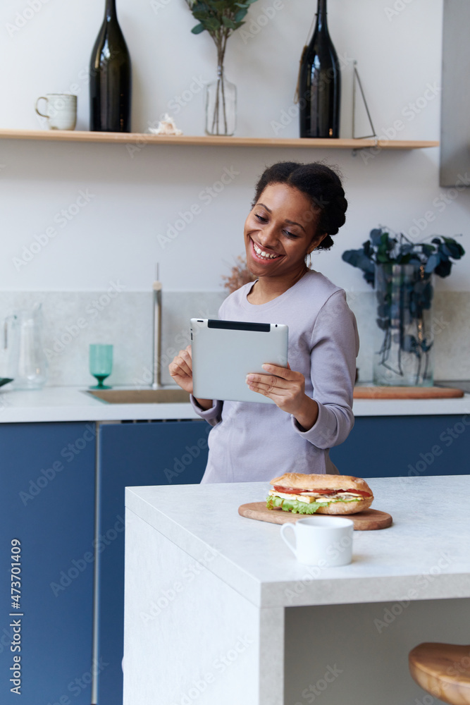 Beautiful african american girl making video call Beautiful african american girl making video call