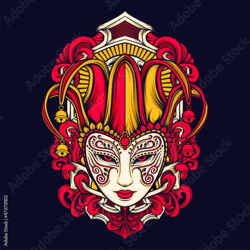 feamel jester head illustration