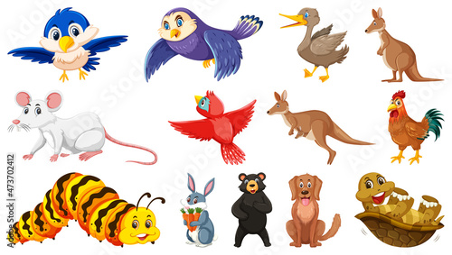 Set of isolated different animals
