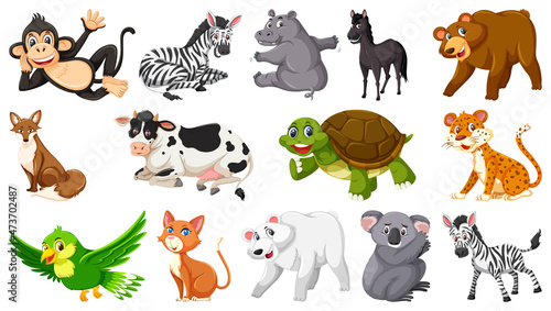 Photography Set of isolated various animals