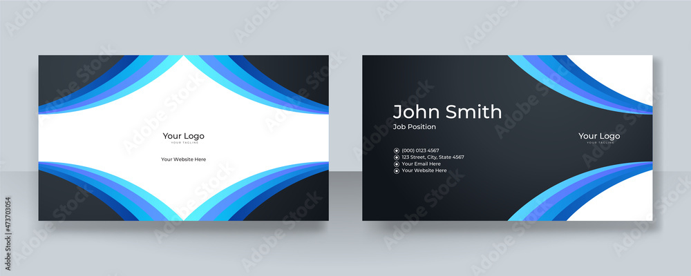 Modern blue and black business card design template. Elegant professional creative and clean business card template with corporate identity concept. Vector illustration