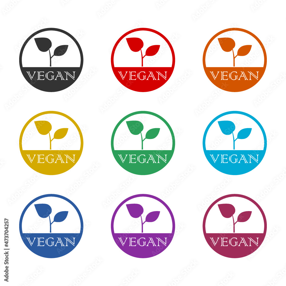 Vegan color filled logo icon isolated on white background, color set