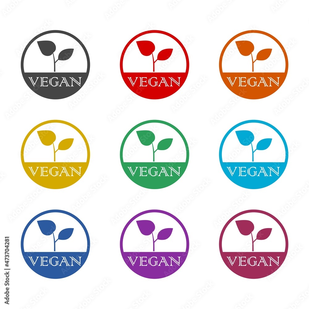 Vegan color filled logo icon isolated on white background, color set