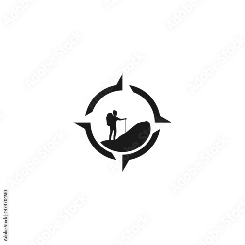 man hiking with arrow compass adventure logo symbol icon vector graphic design illustration idea creative