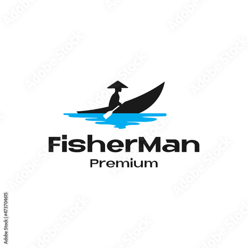 traditional sailor man or fisher with boat logo symbol icon vector graphic design illustration idea creative