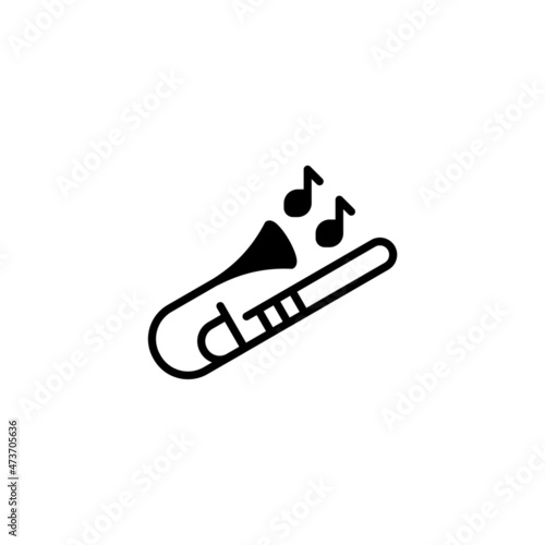trombone icon designed in solid black style and glyph style in musical instrument icon category