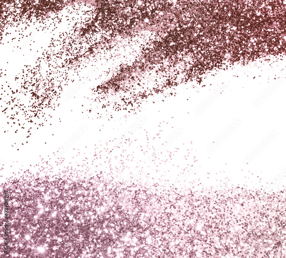 Pink glitter sparkles on white background, frame, border for your design Pink glitter sparkles on white background, frame, border for your design