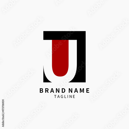 Letter U Logo Monogram Simple, Black and Red Isolated on Grey Background, Minimalist Symbol,Emblem, Sign Vector Design