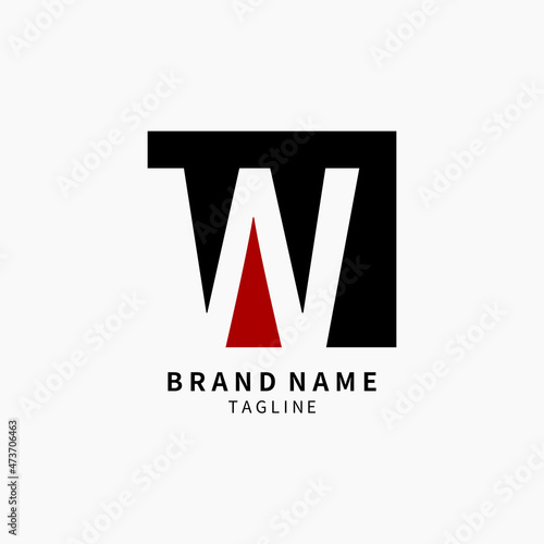 Simple Letter W Logo Monogram , Black and Red Isolated on Grey Background, Minimalist Symbol,Emblem, Sign Vector Design