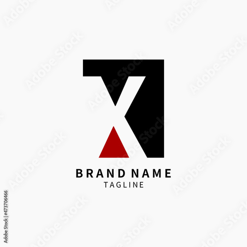 Simple X Initial Letter Logo Monogram , Black and Red Isolated on Grey Background, Minimalist Symbol,Emblem, Sign Vector Design