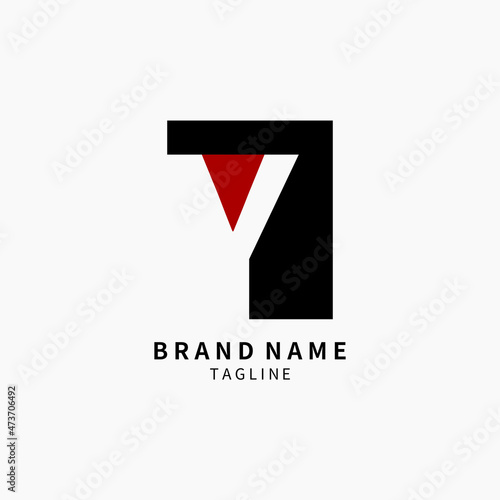 Simple Letter Y Logo Monogram , Black and Red Isolated on Grey Background, Minimalist Symbol,Emblem, Sign Vector Design
