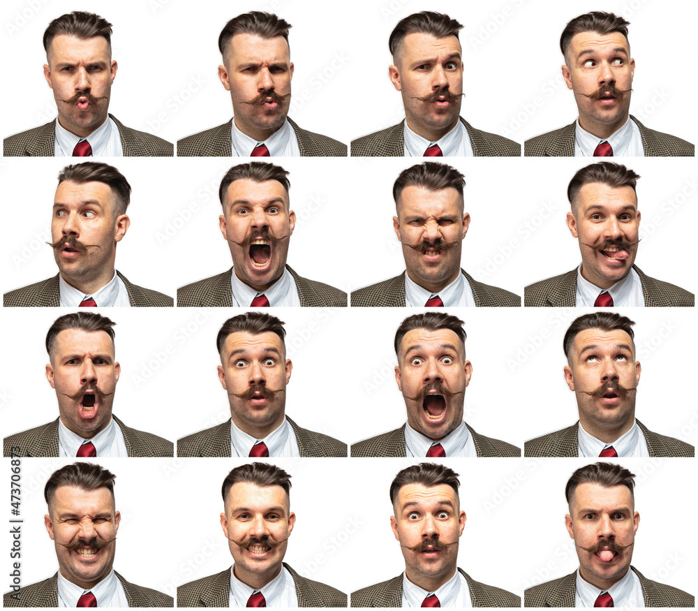 custom made wallpaper toronto digitalSet of handsome emotional man over white studio background. Businessman in suit isolated. Human emotions concept