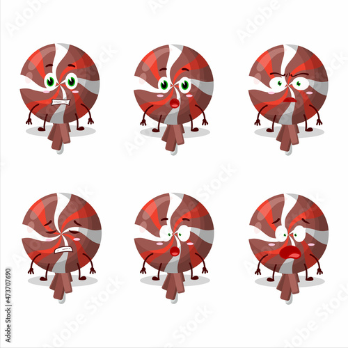 Character cartoon of red twirl lolipop wrapped with scared expression