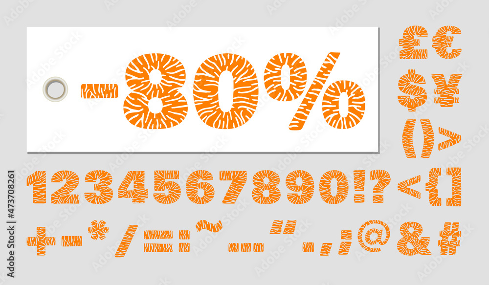 Tiger textured numbers and symbols set for new tiger chinese year 2022 celebration sales, coupons, posters, banners decoration Tiger textured numbers and symbols set for new tiger chinese year 2022 celebration sales, coupons, posters, banners decoration