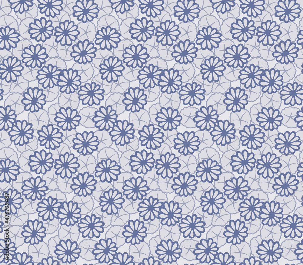 Japanese Cute Flower Lineart Vector Seamless Pattern