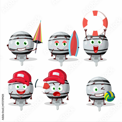 Happy Face white lolipop wrapped cartoon character playing on a beach