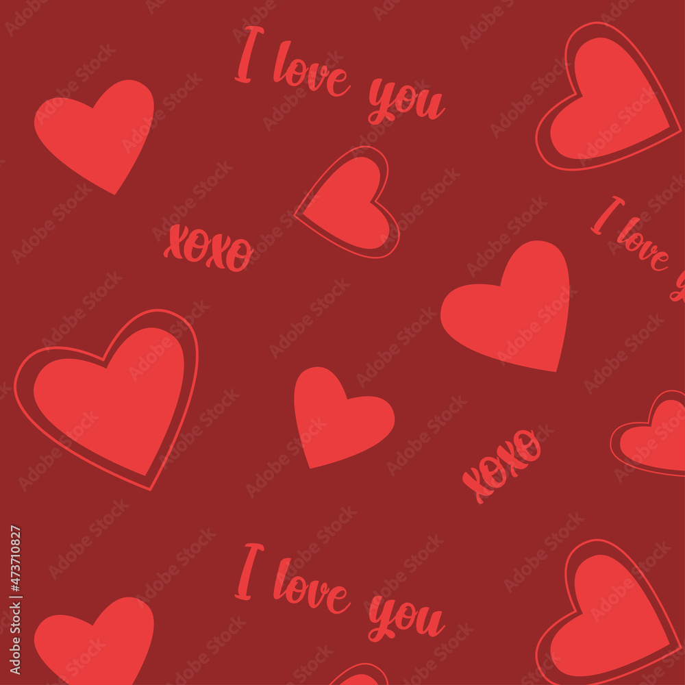 Vector seamless hearts pattern. Bright red background with red doodled hearts. Trendy print design for textile, wrapping paper, wedding backdrops, Valentine's Day concepts etc. Xoxo, i love you
