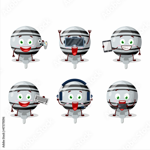 White lolipop wrapped cartoon character are playing games with various cute emoticons