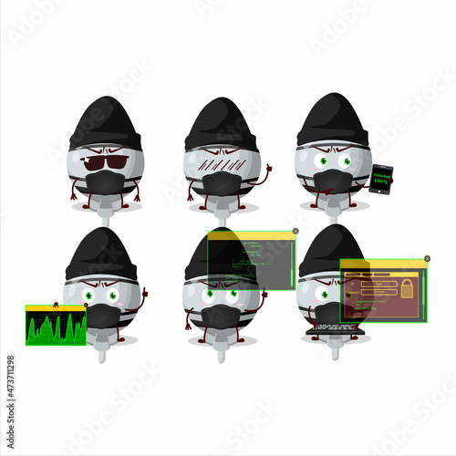 A Hacker white lolipop wrapped character mascot with