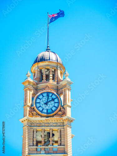 Photography Close-up Clock tower at Sydney Central railway station with blue sky at the background
