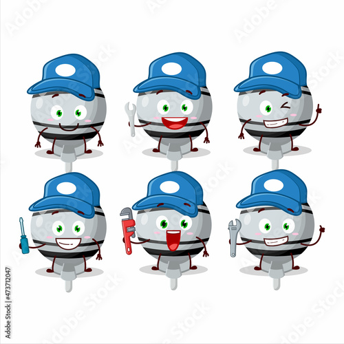mechanic white lolipop wrapped cute mascot character with pliers