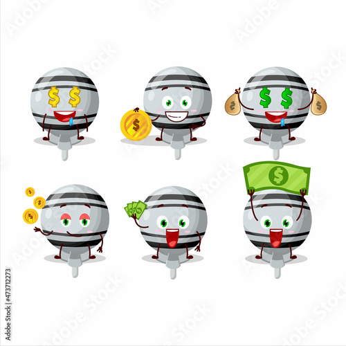 White lolipop wrapped cartoon character with cute emoticon bring money
