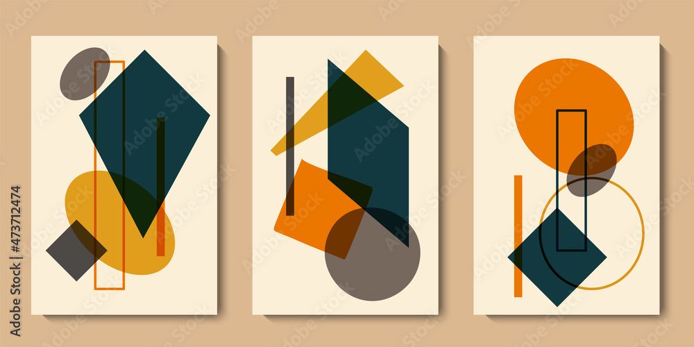 Abstract geometry wall art collection. Modern card set for art gallery