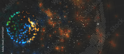Neural network concept. Connected cells with links. High technology process. Abstract background